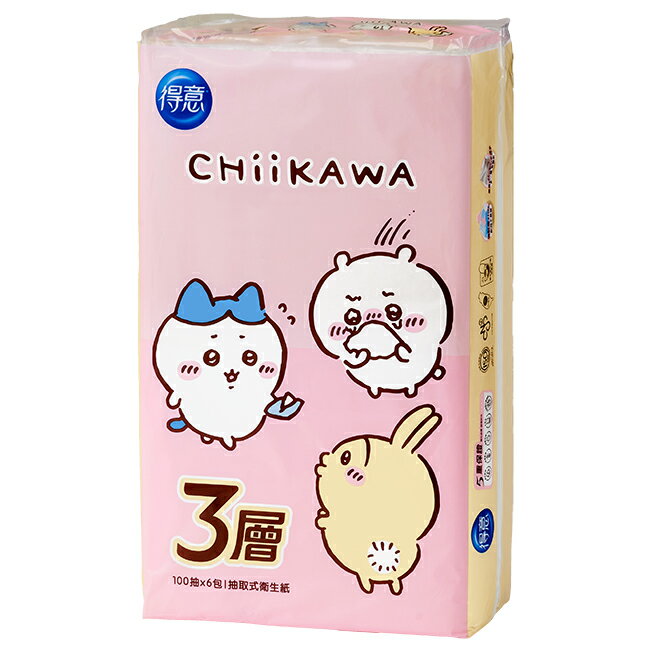 得意3層連續抽取式花紋衛生紙100抽6包 1