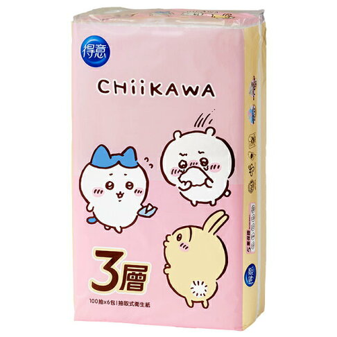 得意3層連續抽取式花紋衛生紙100抽6包 1