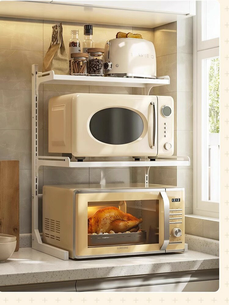 可伸縮微波爐置物架多功能家用烤箱架廚房臺面調料收納置物支架子