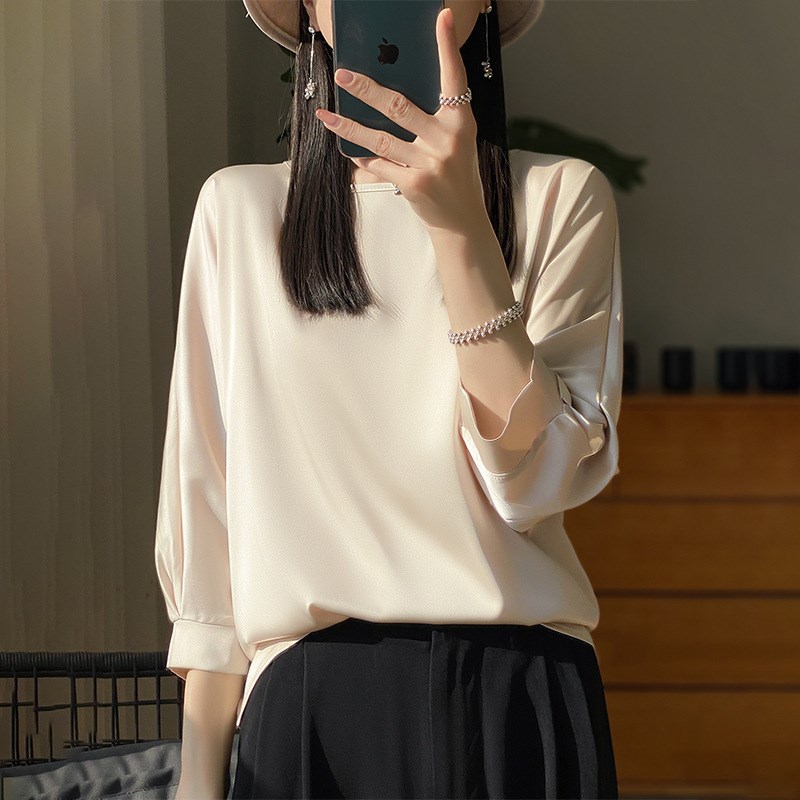 【巴黎精品】現貨秒發 頂級法式緞面襯衫絲質上衣名媛絲綢冰絲絲質背心-七分袖內搭女素色T恤5色a1ep15 2