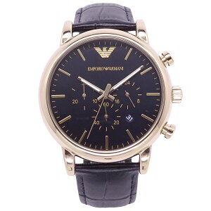 ARMANI 黃金歲月的時尚經典優質三眼腕錶-黑金-AR1917