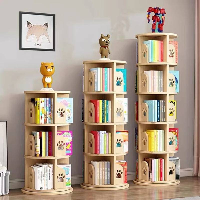 實木旋轉書架360度書柜落地家用兒童小型繪本收納置物架簡易書架