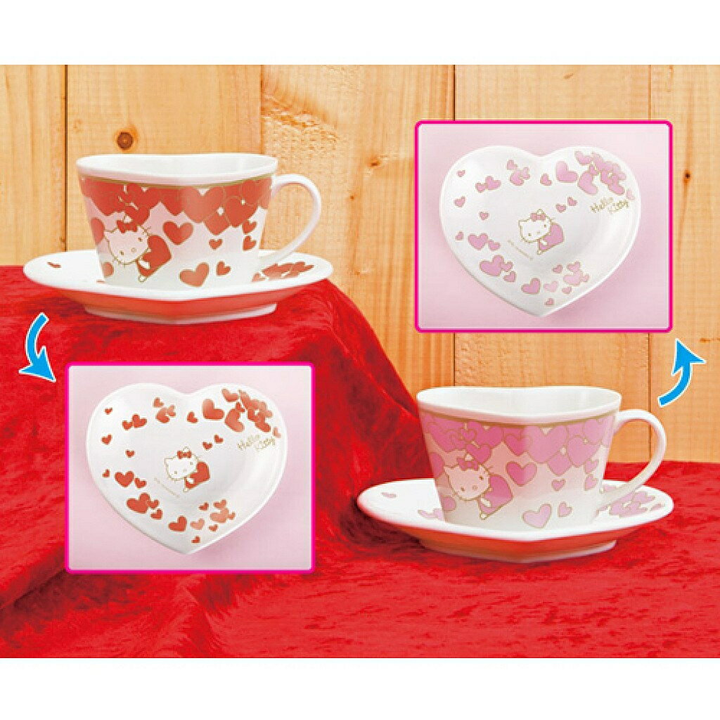 【震撼精品百貨】Hello Kitty 凱蒂貓 心型陶瓷咖啡杯盤組(紅+粉) 震撼日式精品百貨