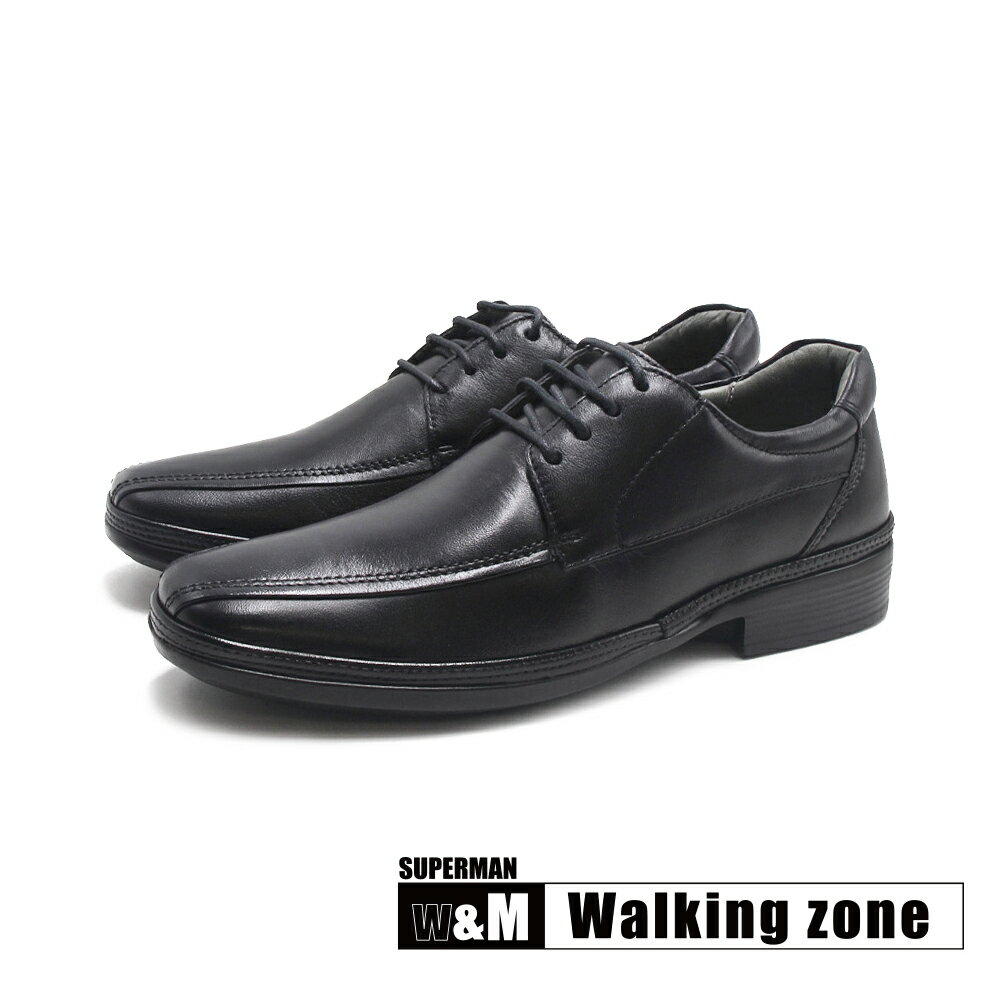 WALKING ZONE(男)SUPERMAN系列 經典縫線綁帶輕量減壓皮鞋 男鞋-黑色