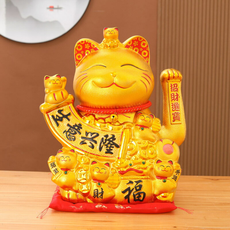 【良品舎】全館免運 開發票 保售後 擺飾 金色招財貓擺件開業大號店鋪收銀臺電動搖手禮品自動招手發財貓