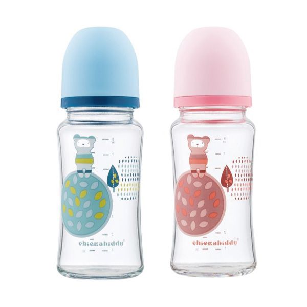 奇哥 晶透實感寬口玻璃奶瓶240ML(藍/粉)