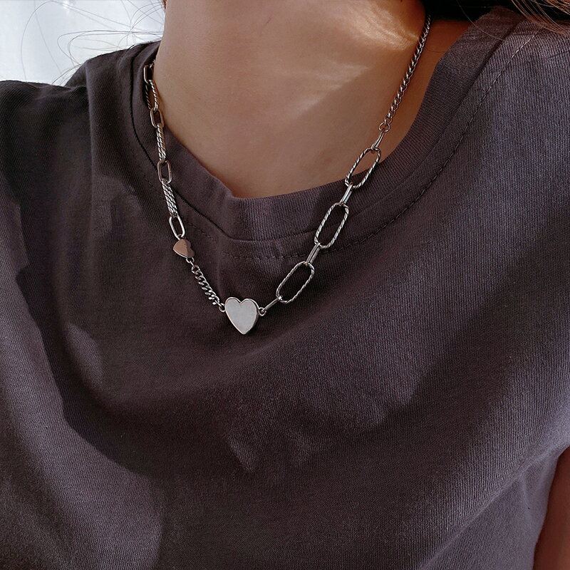 925純銀愛心項鏈女年新款簡約小眾鎖骨鏈復古泰銀粗鏈條頸鏈 4