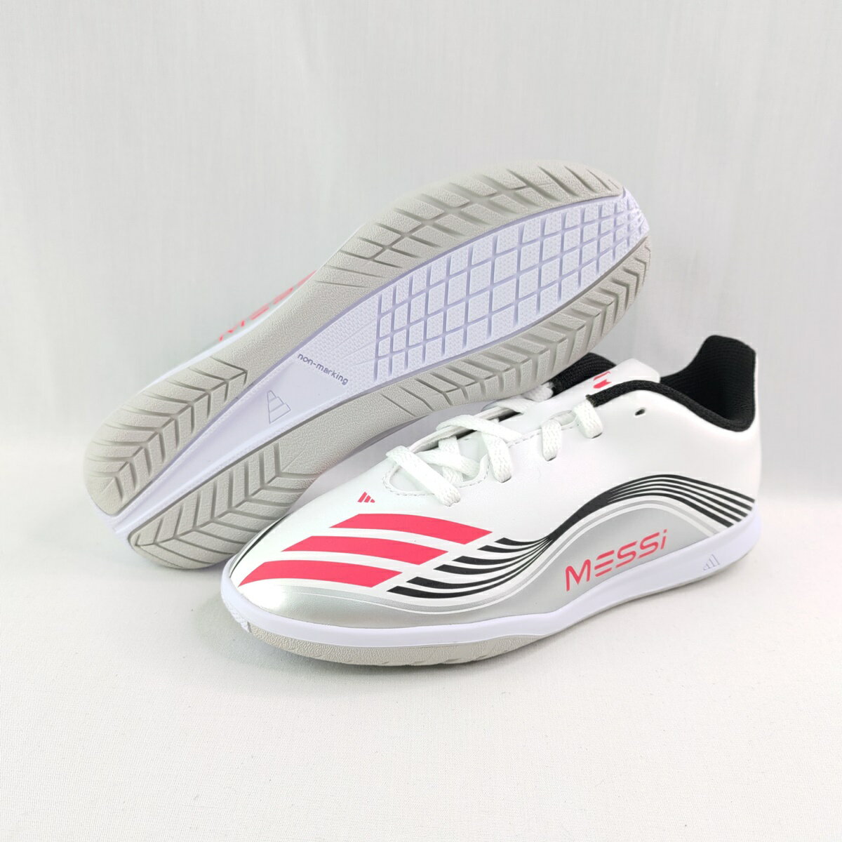 adidas JP7452 梅西 F50 MESSI Club 中大童 足球鞋 室內 平底 白銀紅【iSport愛運動】 3