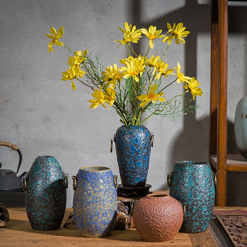 景德鎮復古陶罐創意粗陶陶瓷小花瓶客廳干花水養插花花盆擺件清倉