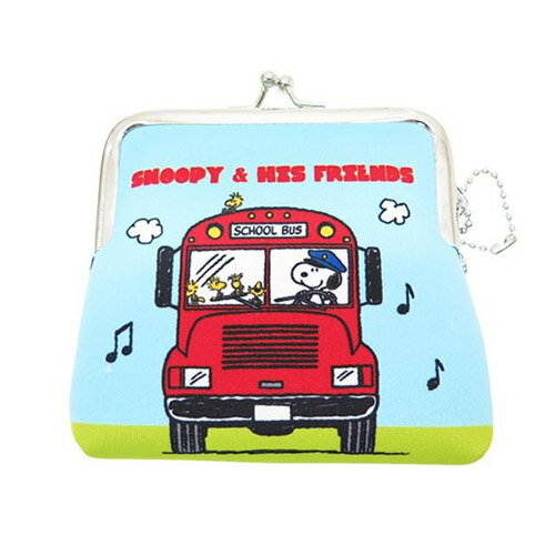 巴士款【日本進口正版】史努比 Snoopy 防震棉 中型 珠扣包 零錢包 卡片包 收納包 PEANUTS - 292469