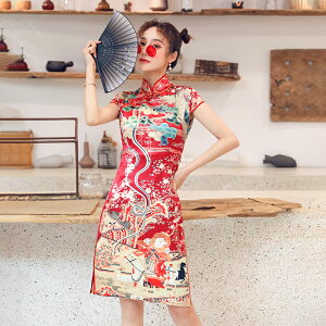 春夏新款民族風少女復古印花連衣裙中國風國潮改良版年輕旗袍