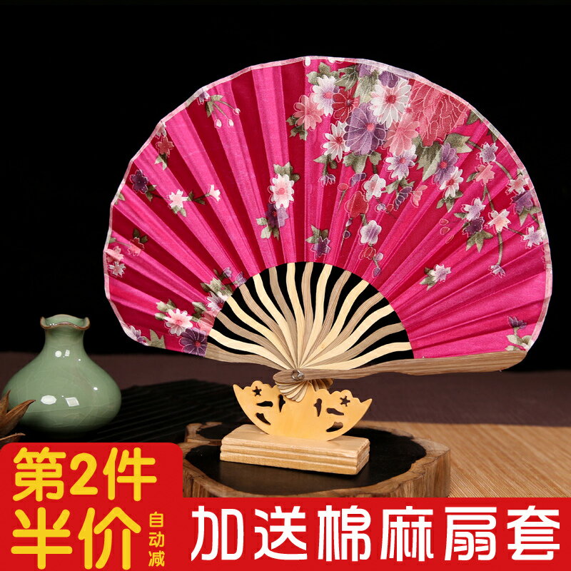中國風夏季日式女式摺扇凌絹布扇子和風工藝折疊小扇子送老外禮品