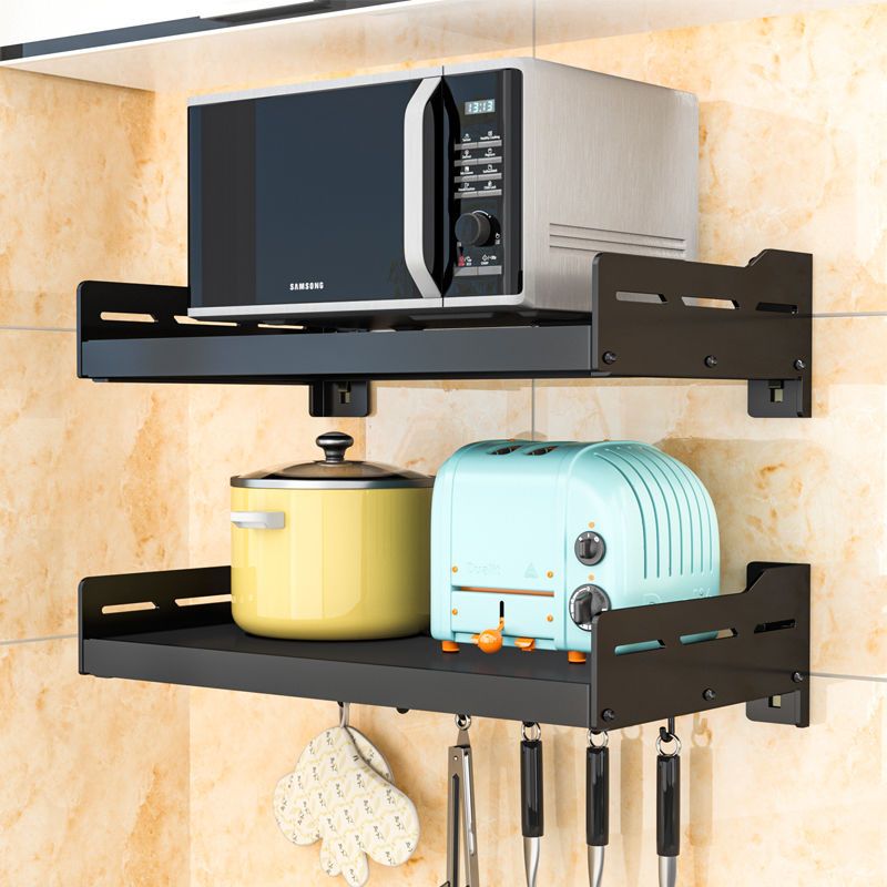 不銹鋼廚房微波爐置物架壁掛式烤箱架子可伸縮一體家用支架掛墻上