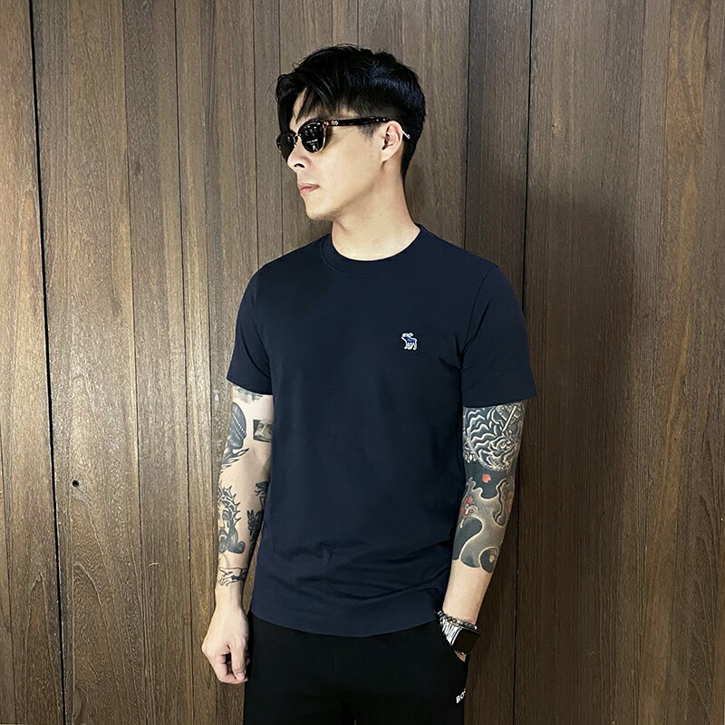 美國百分百【全新真品】Abercrombie & Fitch 短袖 棉質 T恤 AF 上衣 logo 短T 深藍/磚紅 CX97