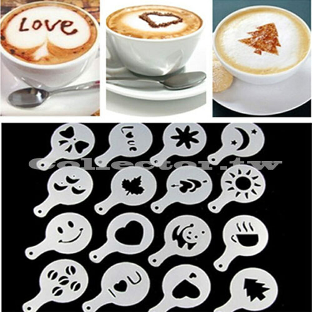 ✤宜家✤16個 塑料拉花模具 花式咖啡印花模型 咖啡奶泡噴花模板