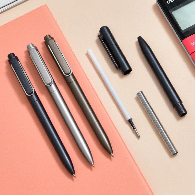 辦公文具 得力A12 樂素簽字筆 / 中性筆 0.5mm 按動 拔帽 水性筆 學生 碳素筆