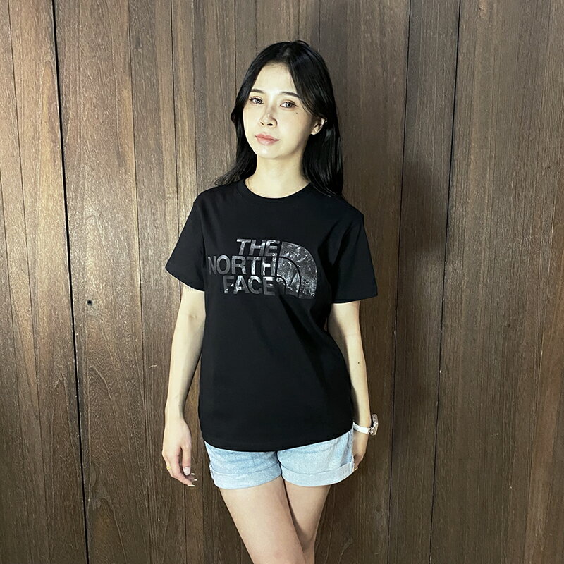 美國百分百【全新真品】The North Face 短袖上衣 棉質 女款 日版 TNF T恤 大logo 短T 黑色 DA54