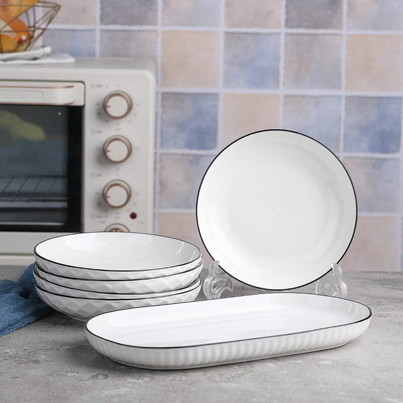 魚盤子家用新款陶瓷鉆石紋碟子長方形菜盤簡約款蒸魚盤餐具組合