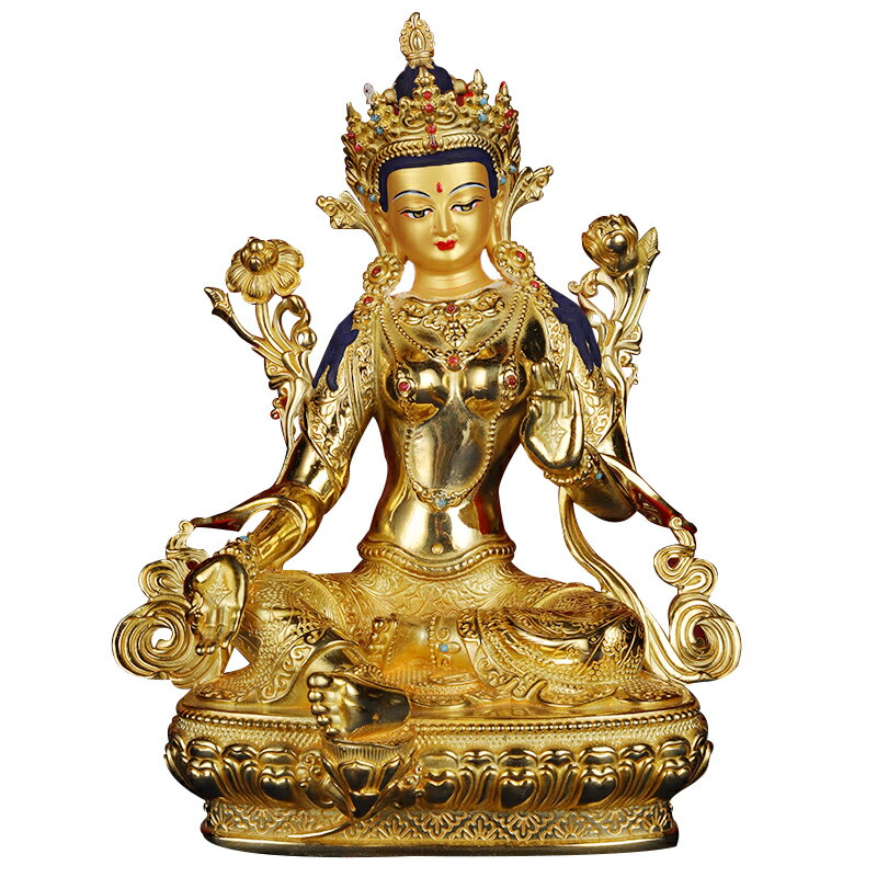 藏教佛教銅鍍金加珐瑯彩佛像、サイズ高さ約18cm x12×8cm重さ約