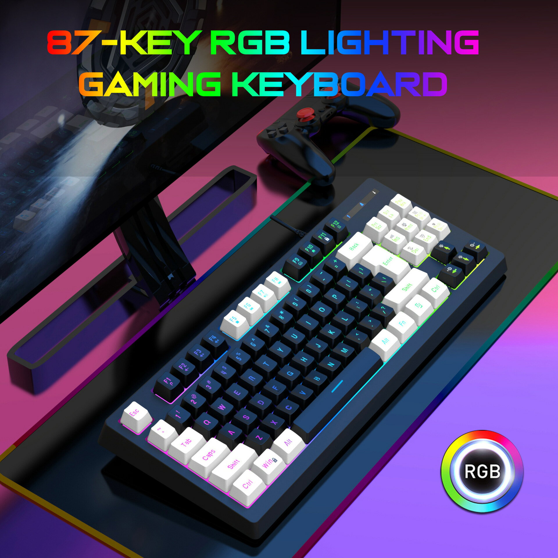 G69有線遊戲鍵盤機械手感電競RGB光87鍵電腦辦公家用USB
