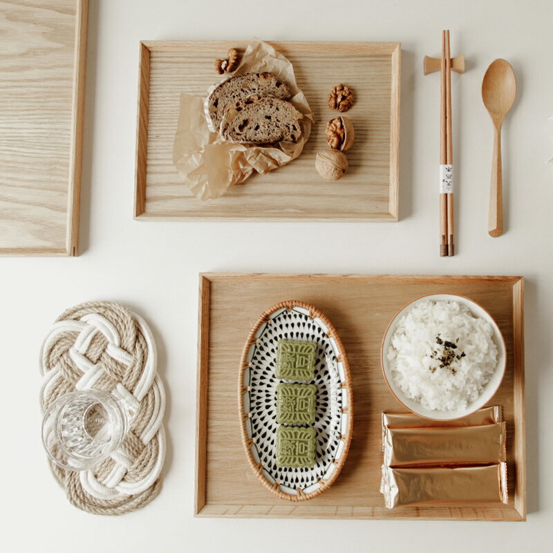 日式榫卯工藝木質托盤白蠟木實木水果茶盤餐具長方形餐用復古出口