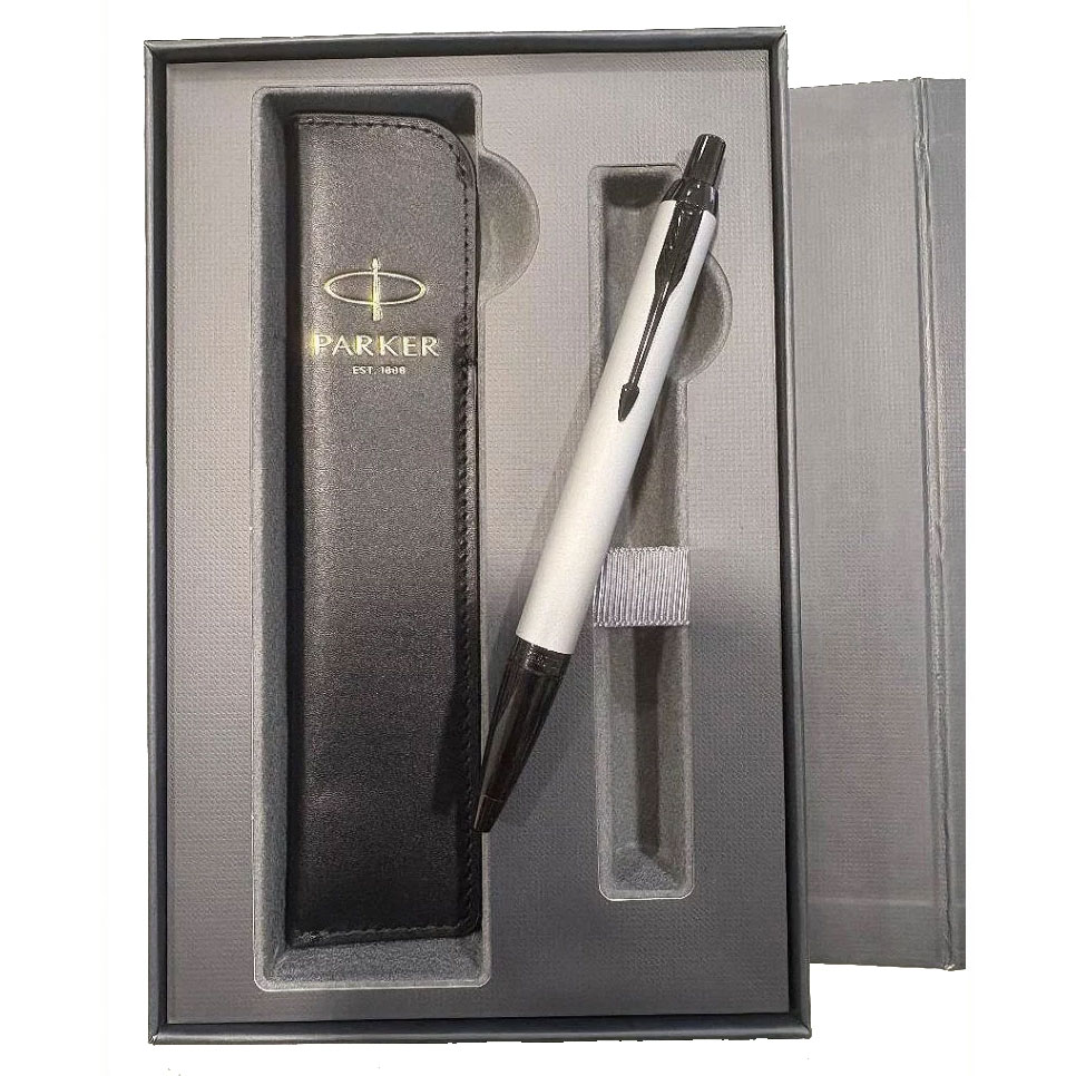 PARKER 派克 IM系列內斂灰原子筆 真皮筆套禮盒(免費刻字)