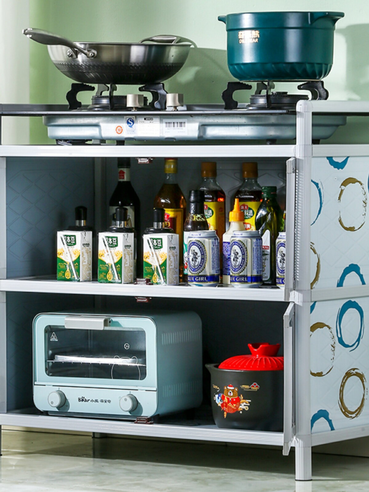 簡易收納碗櫃 家用廚房櫃子 櫥櫃 組裝經濟型灶臺餐邊櫃 鋁合金儲物櫃