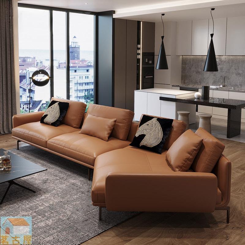 意式極簡皮沙發現代簡約小戶型客廳創意設計師異形輕奢 真皮沙發
