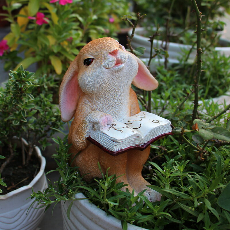 卡通花園兔子看書盆栽庭院裝飾品幼兒園陽臺布景觀樹脂擺件送禮物