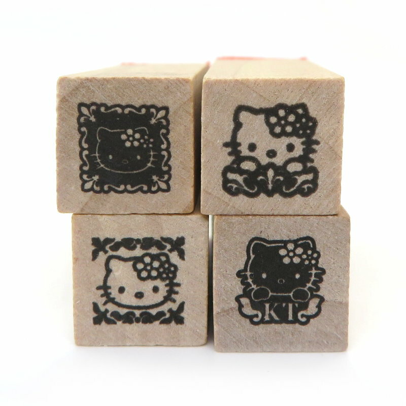 asdfkitty*KITTY大臉木製橡皮印章4入-卡通章 兒童獎勵章 裝飾卡片-日本正版商品