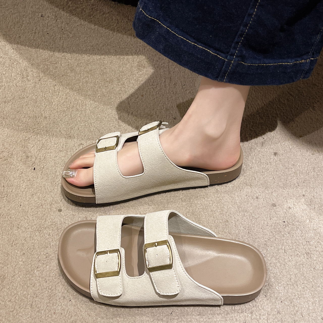 厚底涼拖鞋女鞋子夏季外穿勃肯超火踩屎感沙灘一字拖鞋半拖【時尚大衣櫥】
