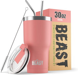 【美國代購】Beast 30 盎司不倒翁不銹鋼真空保溫咖啡冰杯雙壁旅行燒瓶（花粉色）