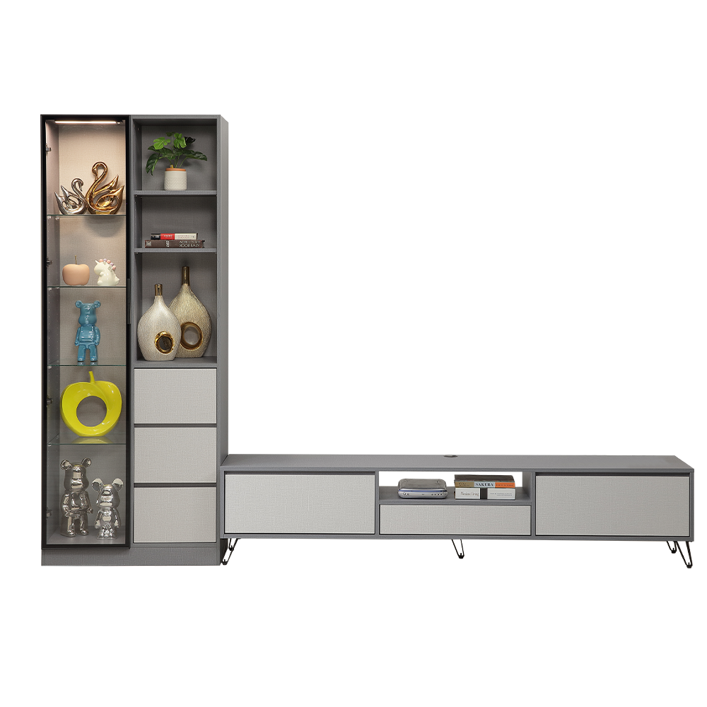 【直人木業】JASPER現代風展示電視櫃組290公分(展示櫃三抽置右80公分+電視櫃210公分) 1