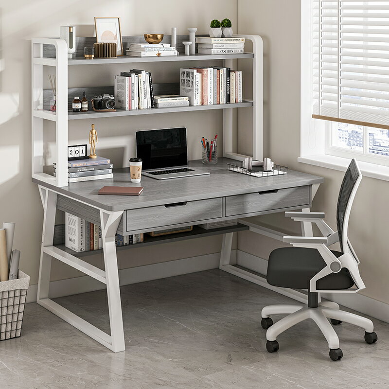 電腦桌臥室家用書桌書架一體桌子簡易出租屋辦公桌簡約現代寫字桌