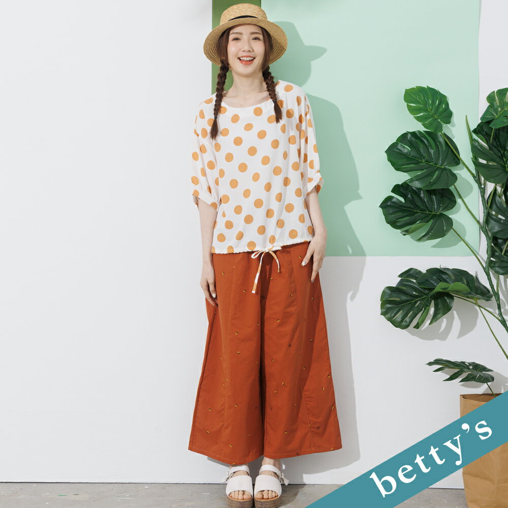 betty’s貝蒂思 鬆緊櫻桃刺繡寬褲(深橘)