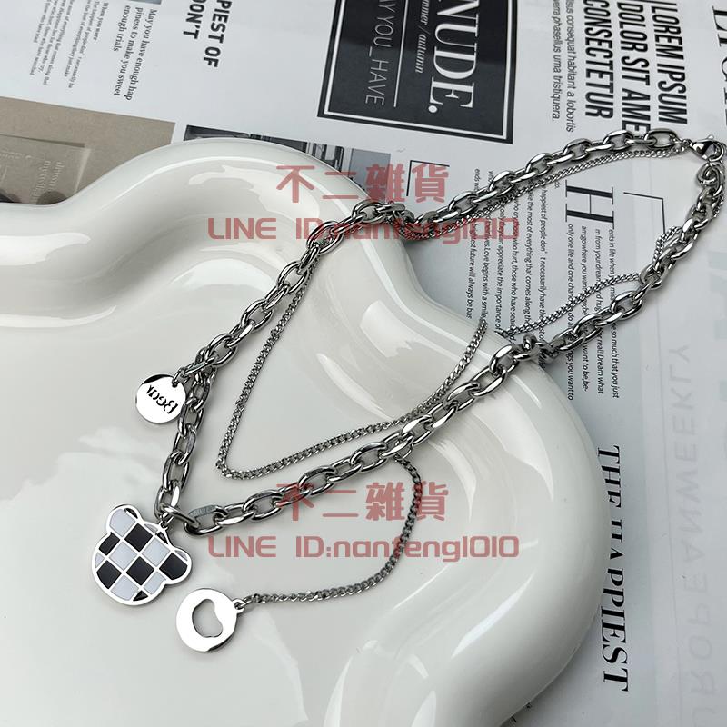 棋盤格項鏈 小眾潮毛衣鏈 設計感高級甜酷吊墜【不二雜貨】 0