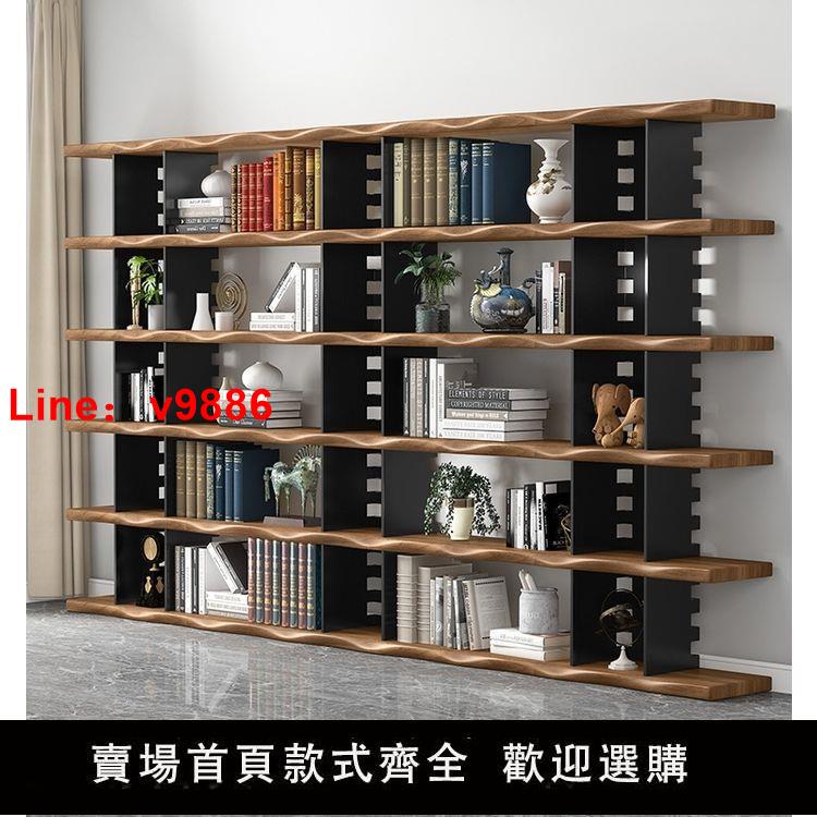 【台灣公司 超低價】美式滿墻實木鐵藝整墻書柜辦公室落地隔斷架收納多層藝術書架創意