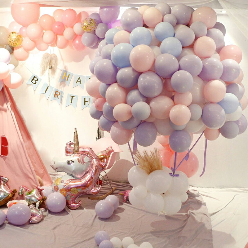 網紅加厚馬卡龍色氣球結婚糖果彩色雙層汽球拱門兒童生日裝飾布置
