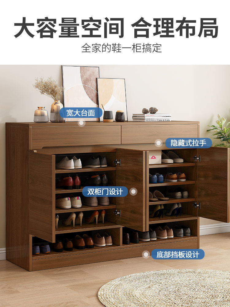 實木色中式鞋櫃家用門口外大容量陽臺儲物置物入戶收納門廳玄關櫃