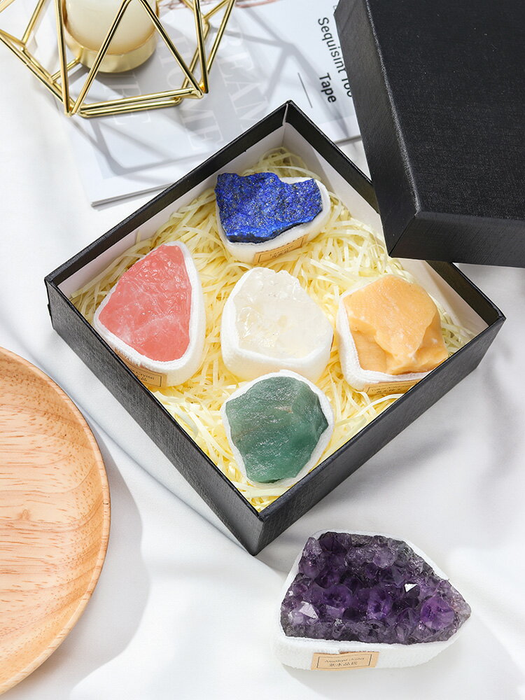 天然水晶寶石礦石礦物標本粉水晶青金石原石紫水晶塊擺件把玩禮盒