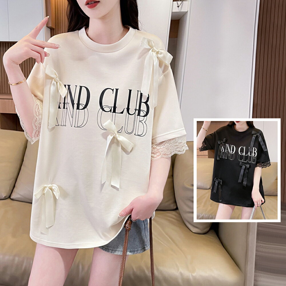 ＊ORead＊蝴蝶結印花圓領t恤(2色M~2XL)【限定加碼✿全館滿額再折】