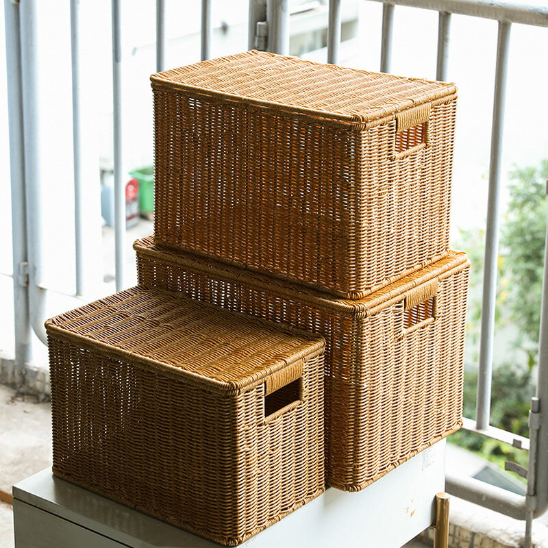 Kens創意編織收納箱子有蓋整理箱后備箱裝書復古風臥室玩具收納盒