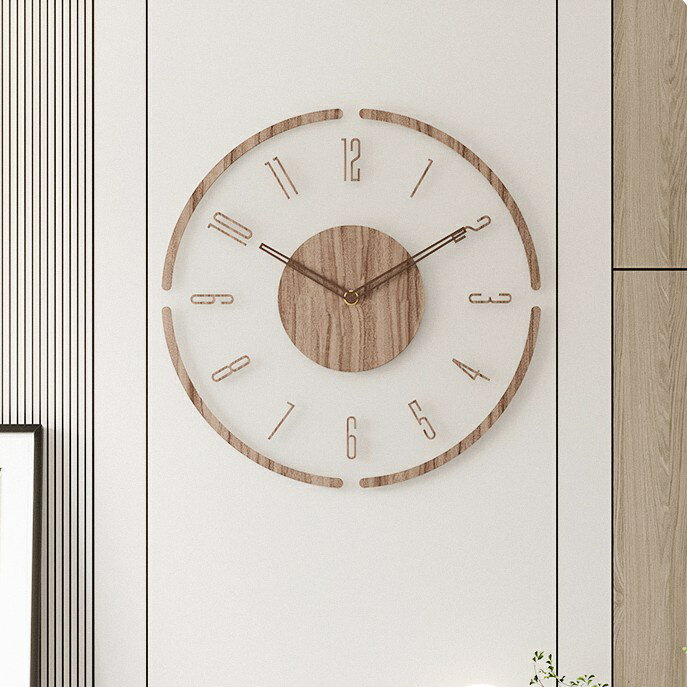創意透明懸浮掛鐘 優雅木製靜音鐘錶 亞克力簡約壁鐘 北歐牆上裝飾 現代藝術高質感 品質時鐘 客廳房