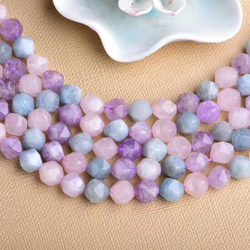 天然多寶夢幻薰衣草紫水晶切角鉆石面散珠半成品 diy手工飾品配件