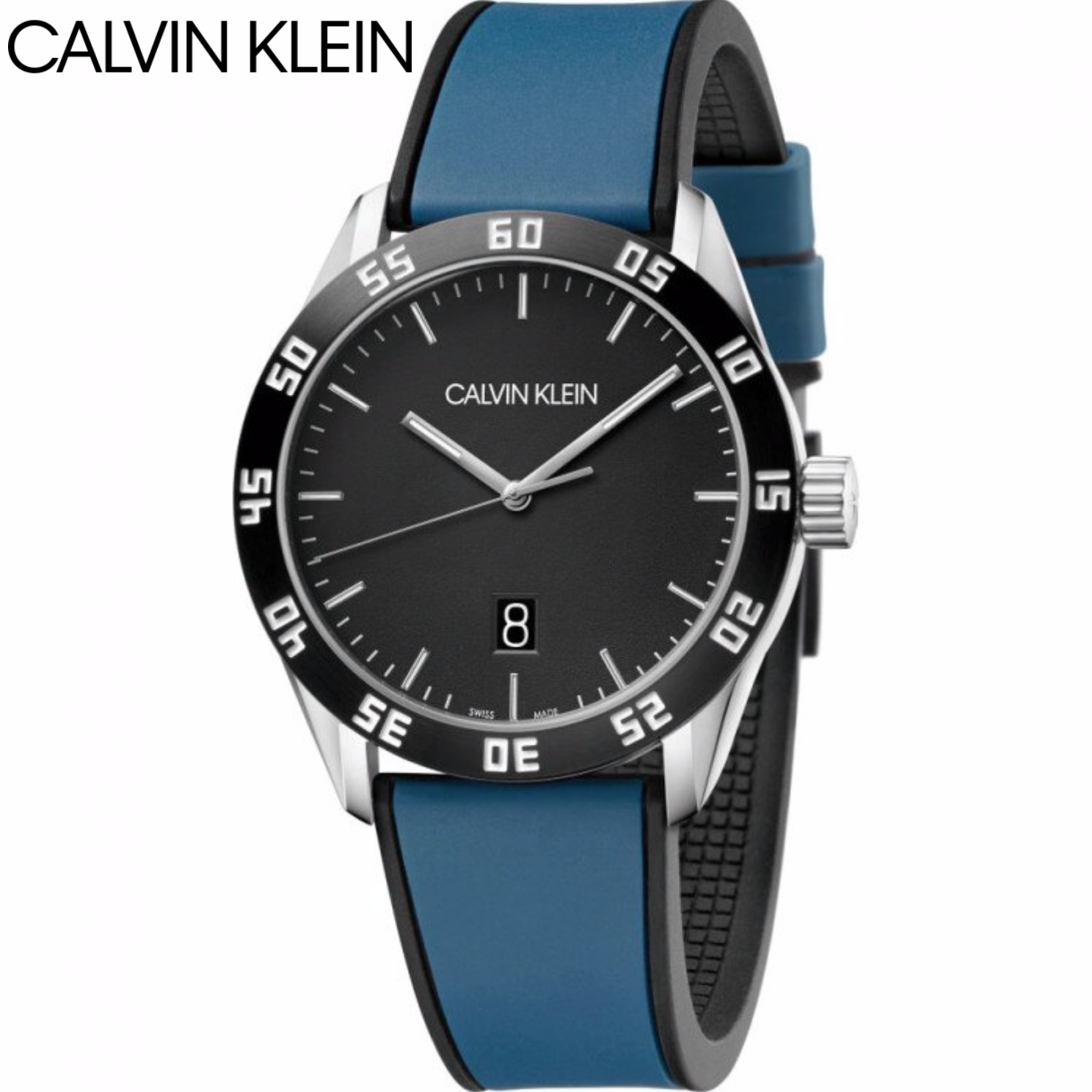 大台中時計 CALVIN KLEIN Compete系列 潮流時尚腕錶K9R31CV1 黑x藍/42mm