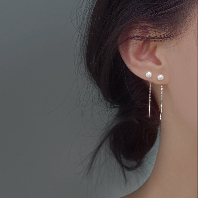 925純銀珍珠耳釘耳環長款氣質ins風耳線女雙戴新款潮耳飾