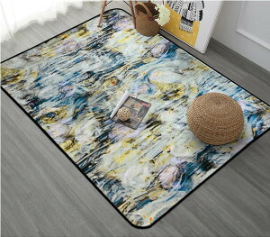 店長推薦 居家佈置必買 北歐摩登現代幾何風珊瑚絨地毯/ 客廳地毯/ 臥室地毯--黃底科幻抽象