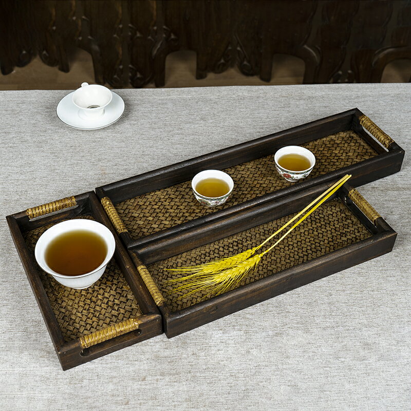 泰國竹編茶盤托盤長方形木質復古家用零食裝飾泰式餐具收納果盤