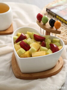 創意干果盤陶瓷沙拉碗帶叉家用水果盤碗北歐客廳糖果盤小吃點心盤