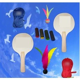 【實木板羽球套裝-31.5*17*0.65cm-2套/組】板羽拍套裝(含2個球拍、1個球拍袋、1個高彈球、1個大頭球，2個吸汗防滑手柄套)-56002